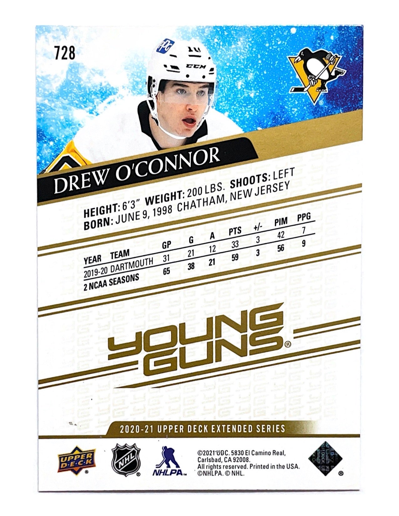 Drew O'Connor 2020-21 Upper Deck Extended Series Young Guns Silver Foil #728