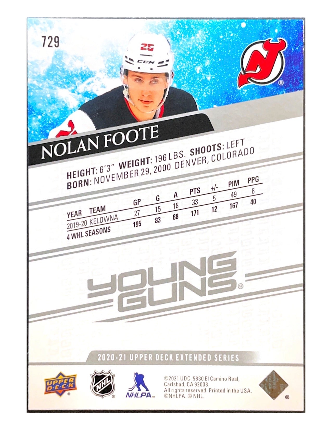 Nolan Foote 2020-21 Upper Deck Extended Series Young Guns #729