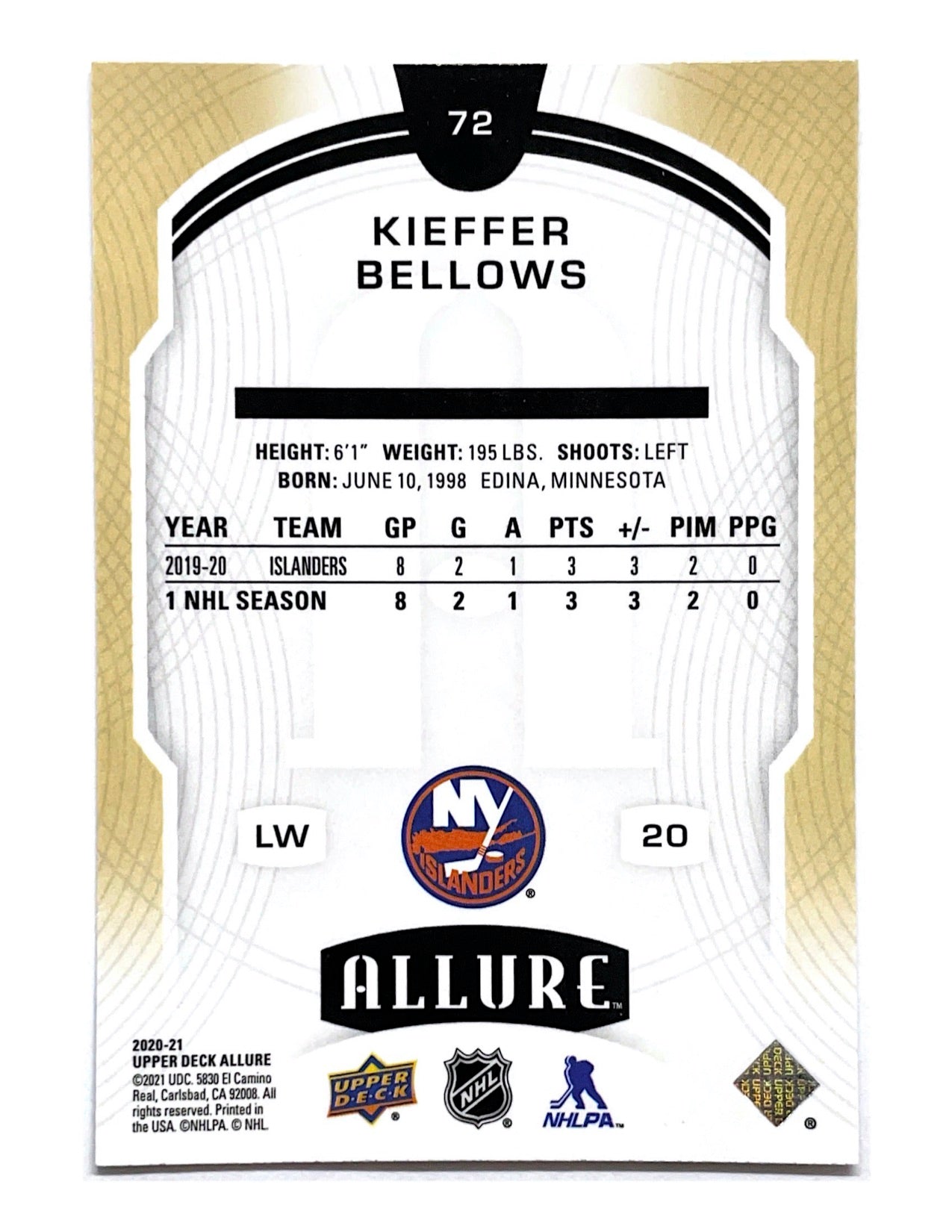 Kieffer Bellows 2020-21 Upper Deck Allure Rookie #72