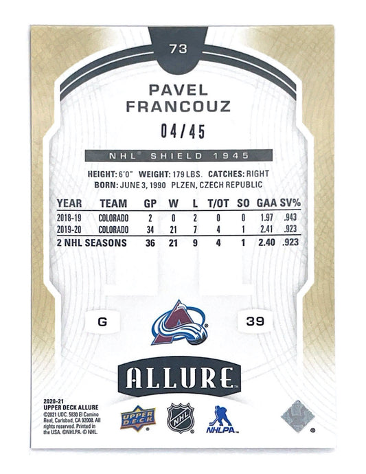 Pavel Francouz 2020-21 Upper Deck Allure Rookie NHL Shield 1945 #73 - 04/45