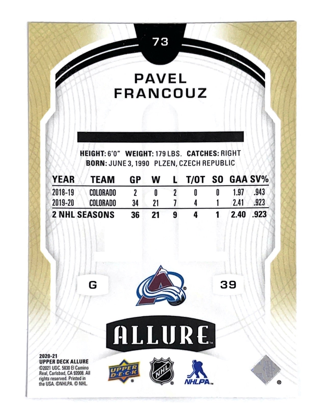 Pavel Francouz 2020-21 Upper Deck Allure Rookie #73