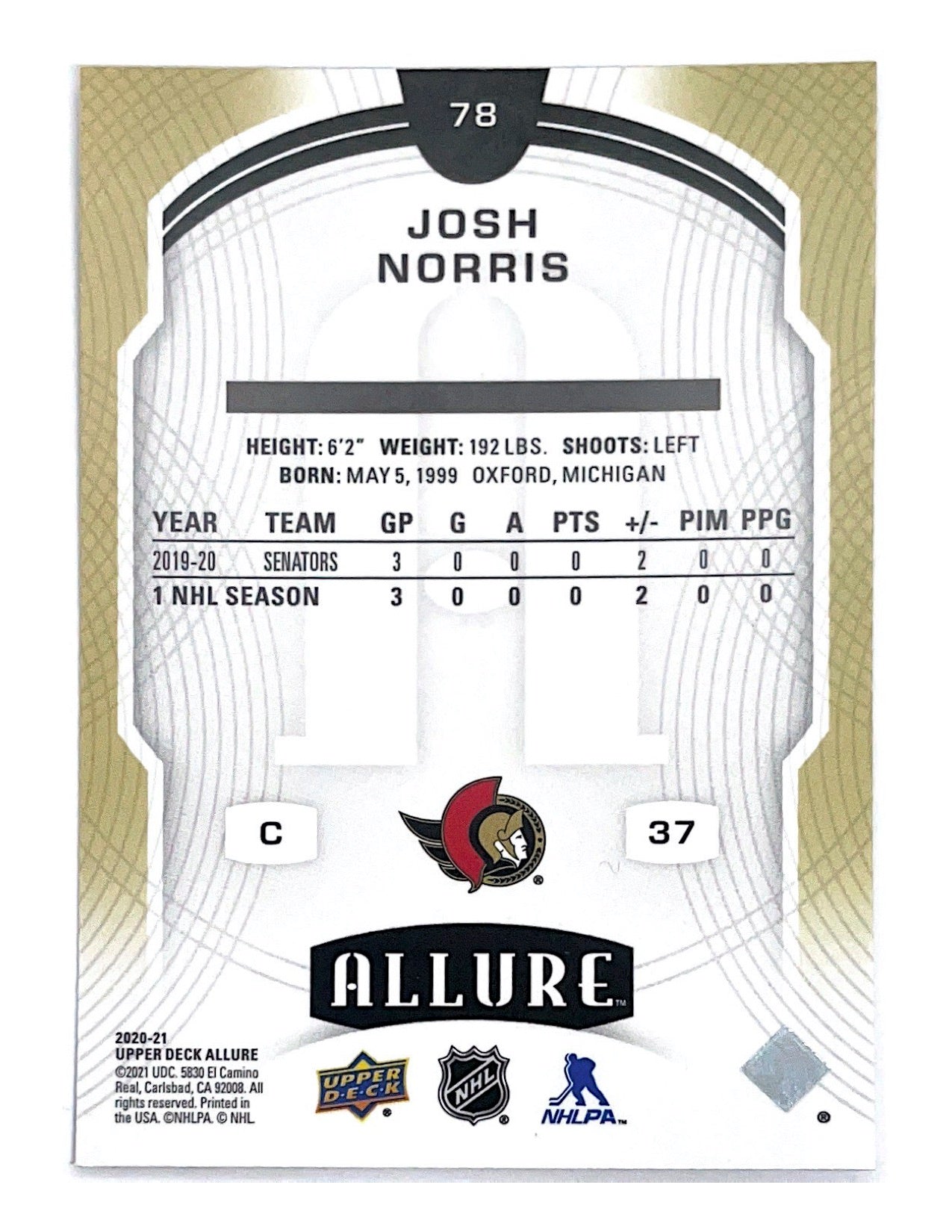 Josh Norris 2020-21 Upper Deck Allure Rookie #78