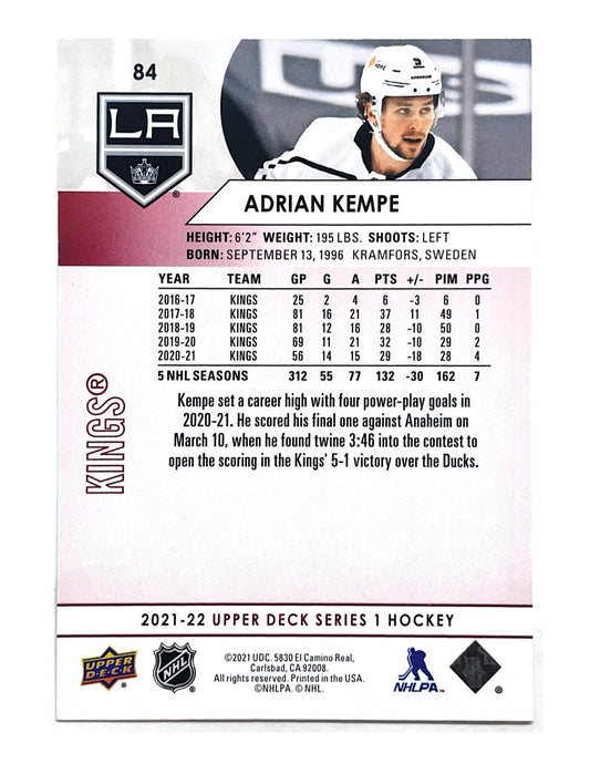 Adrian Kempe 2021-22 Upper Deck Series 1 UD Exclusives #84 - 099/100
