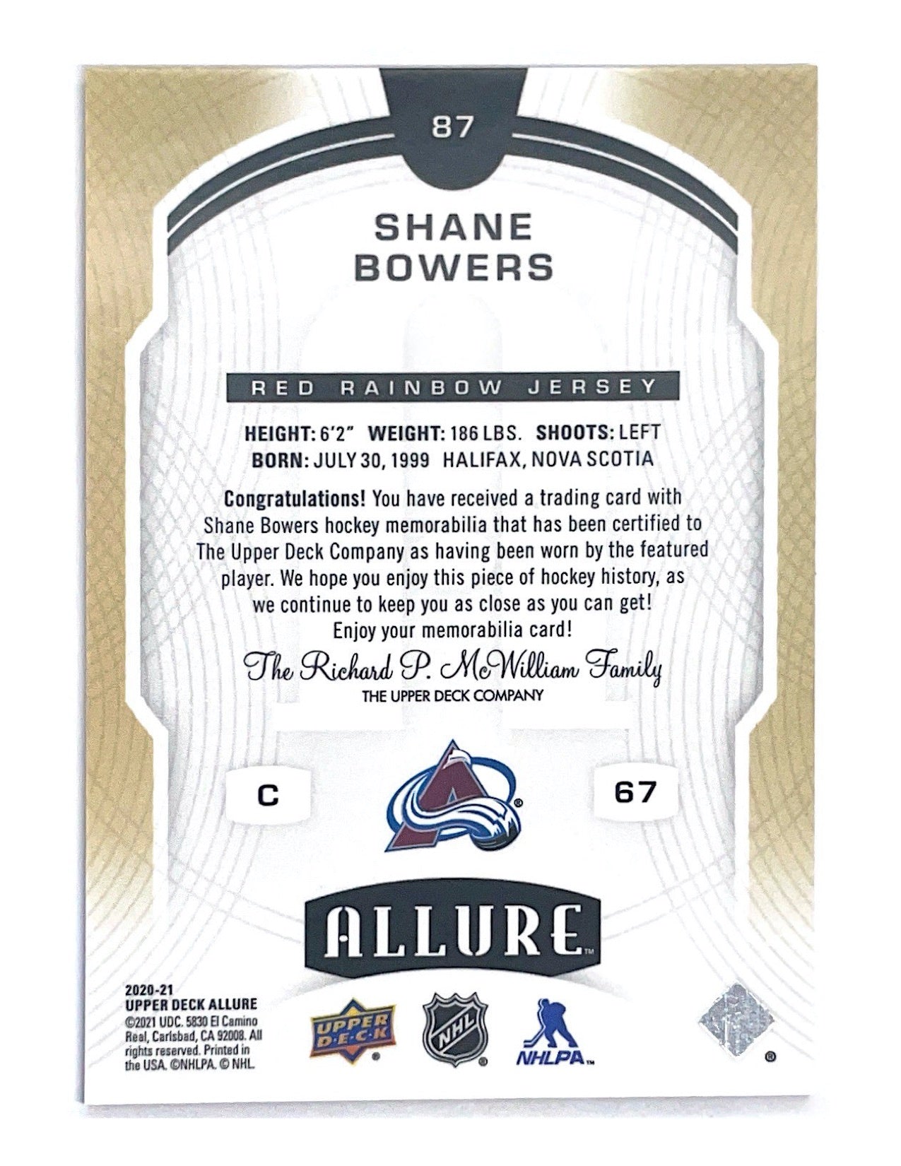 Shane Bowers 2020-21 Upper Deck Allure Rookie Red Rainbow Jersey #87
