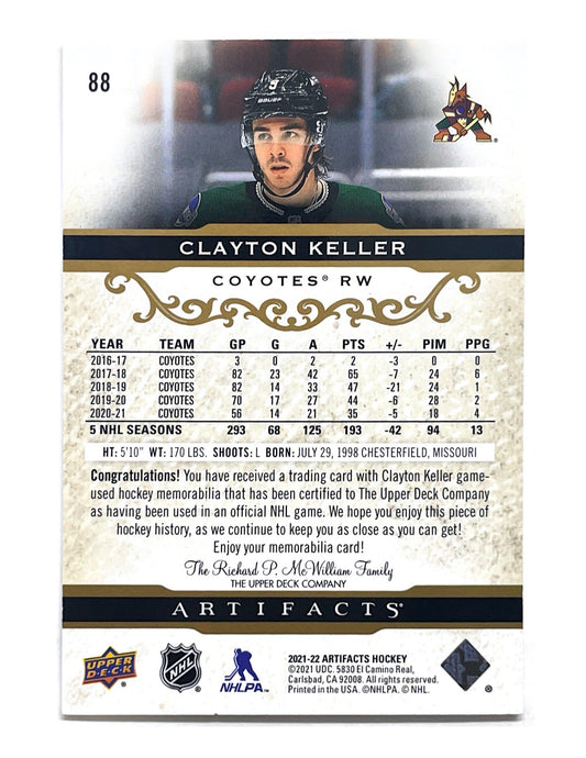 Clayton Keller 2021-22 Upper Deck Artifacts Gold Dual Jersey #88 - 126/249
