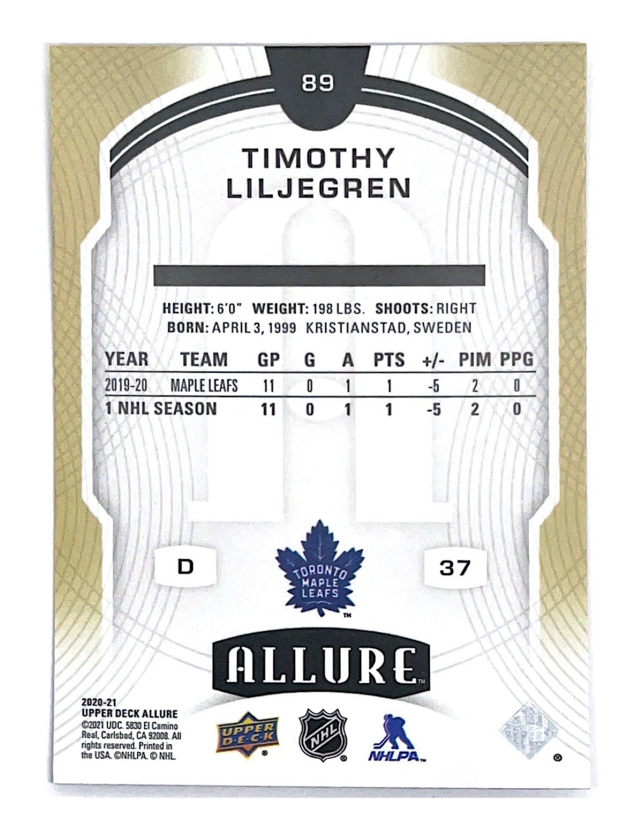 Timothy Liljegren 2020-21 Upper Deck Allure Rookie #89