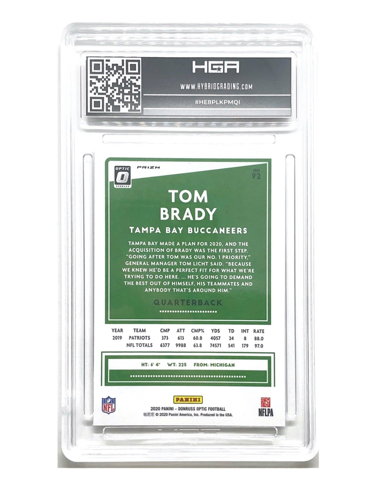 Tom Brady 2020 Panini Donruss Optic Silver #92 - HGA 9.5