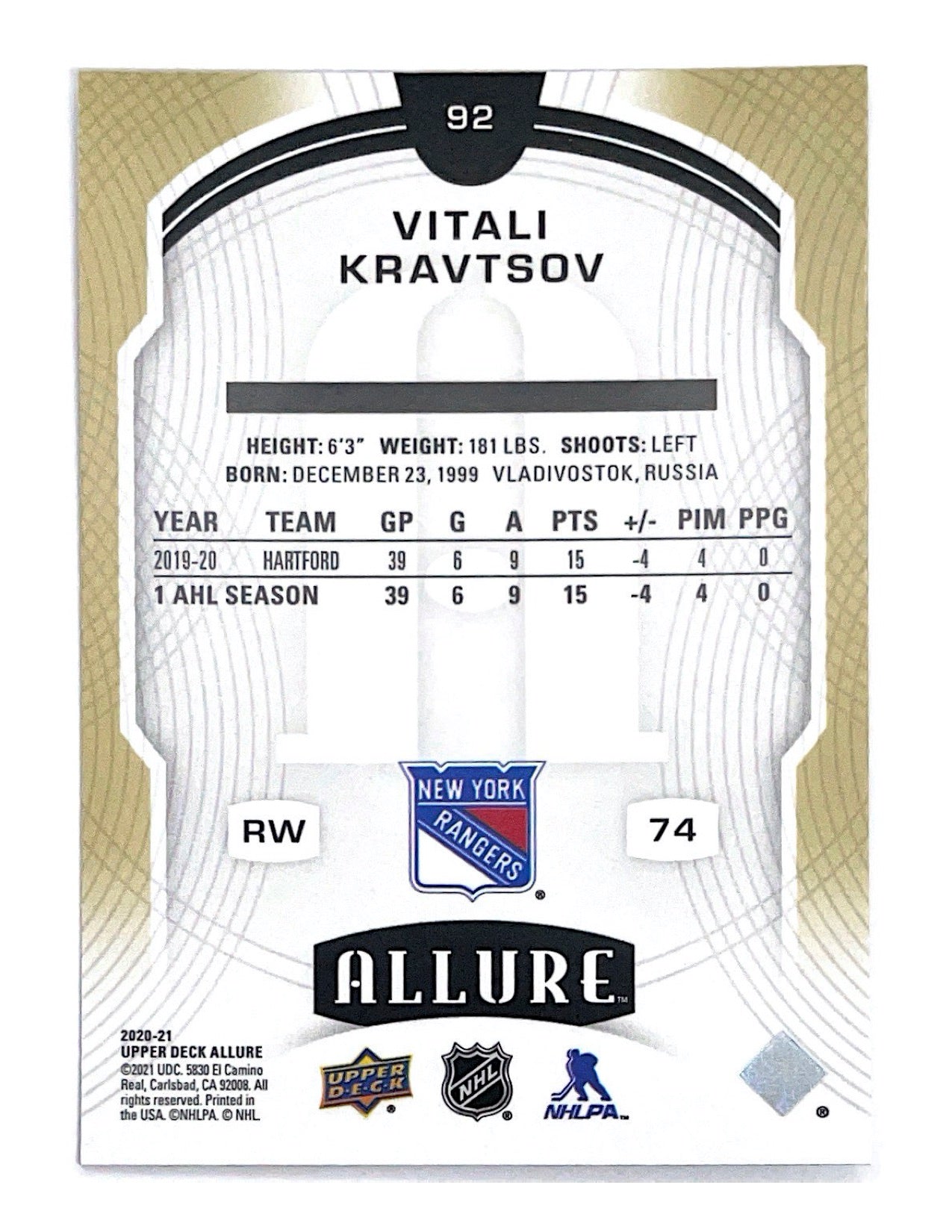 Vitali Kravtsov 2020-21 Upper Deck Allure Rookie #92