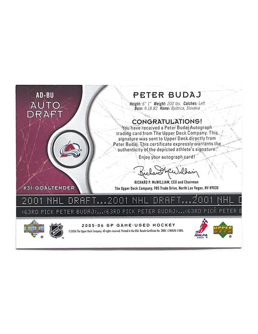 Peter Budaj 2005-06 Upper Deck SP Game Used Auto Draft Autograph #AD-BU - 09/63