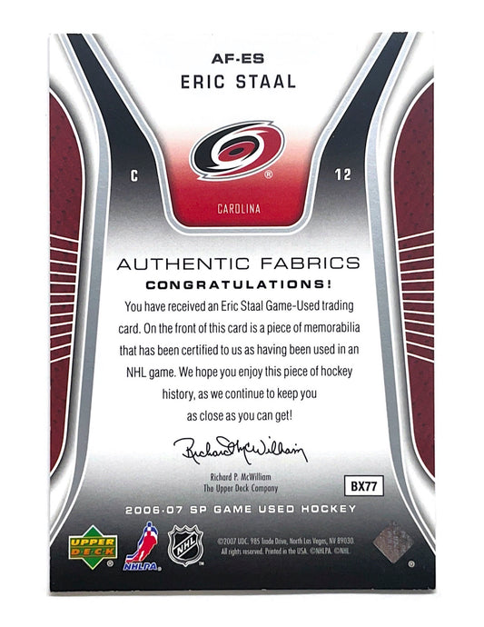 Eric Staal 2006-07 Upper Deck SP Game Used Authentic Fabrics Jersey #AF-ES