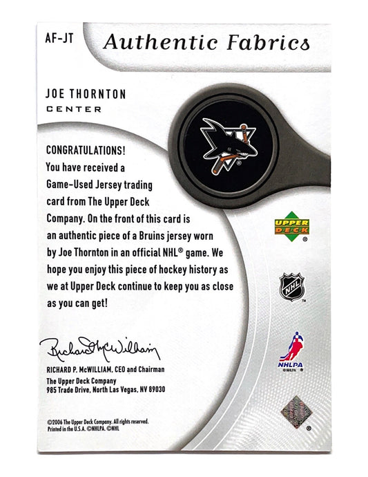 Joe Thornton 2005-06 Upper Deck SP Game Used Single Jersey #AF-JT
