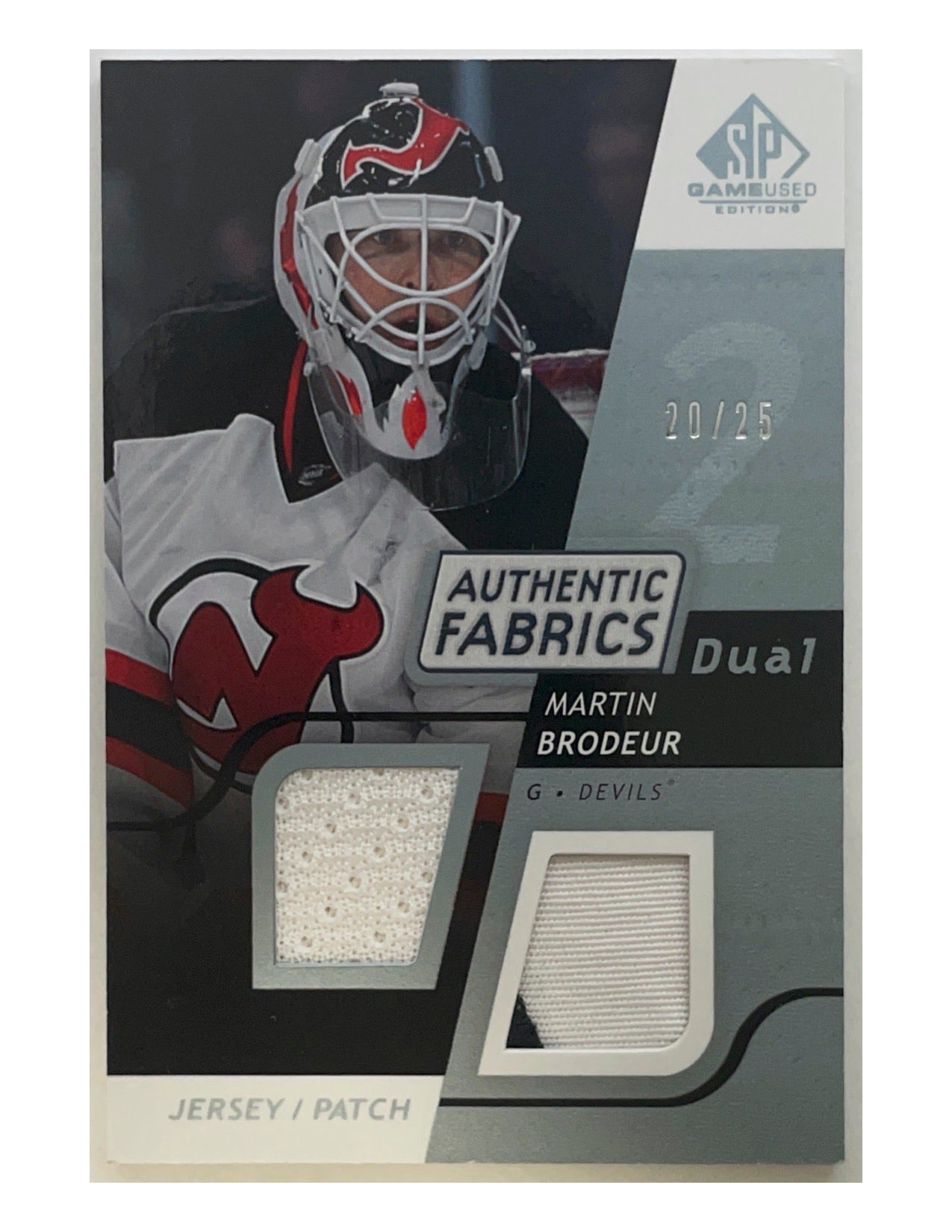 Martin Brodeur 2008-09 Upper Deck SP Game Used Authentic Fabrics Dual Jersey Patch #AF-MB - 20/25