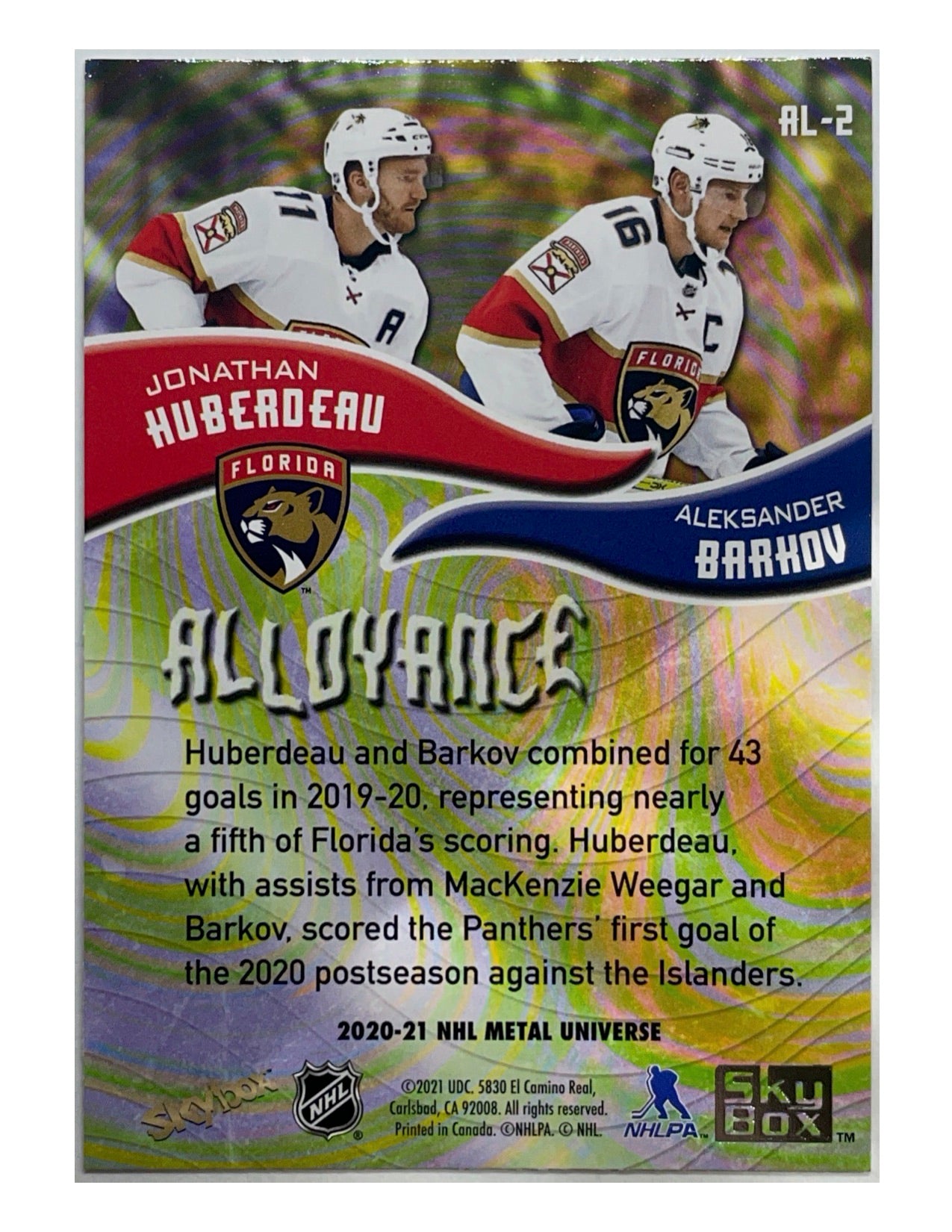 Jonathan Huberdeau/Aleksander Barkov 2020-21 Upper Deck Skybox Metal Universe Alloyance #AL-2