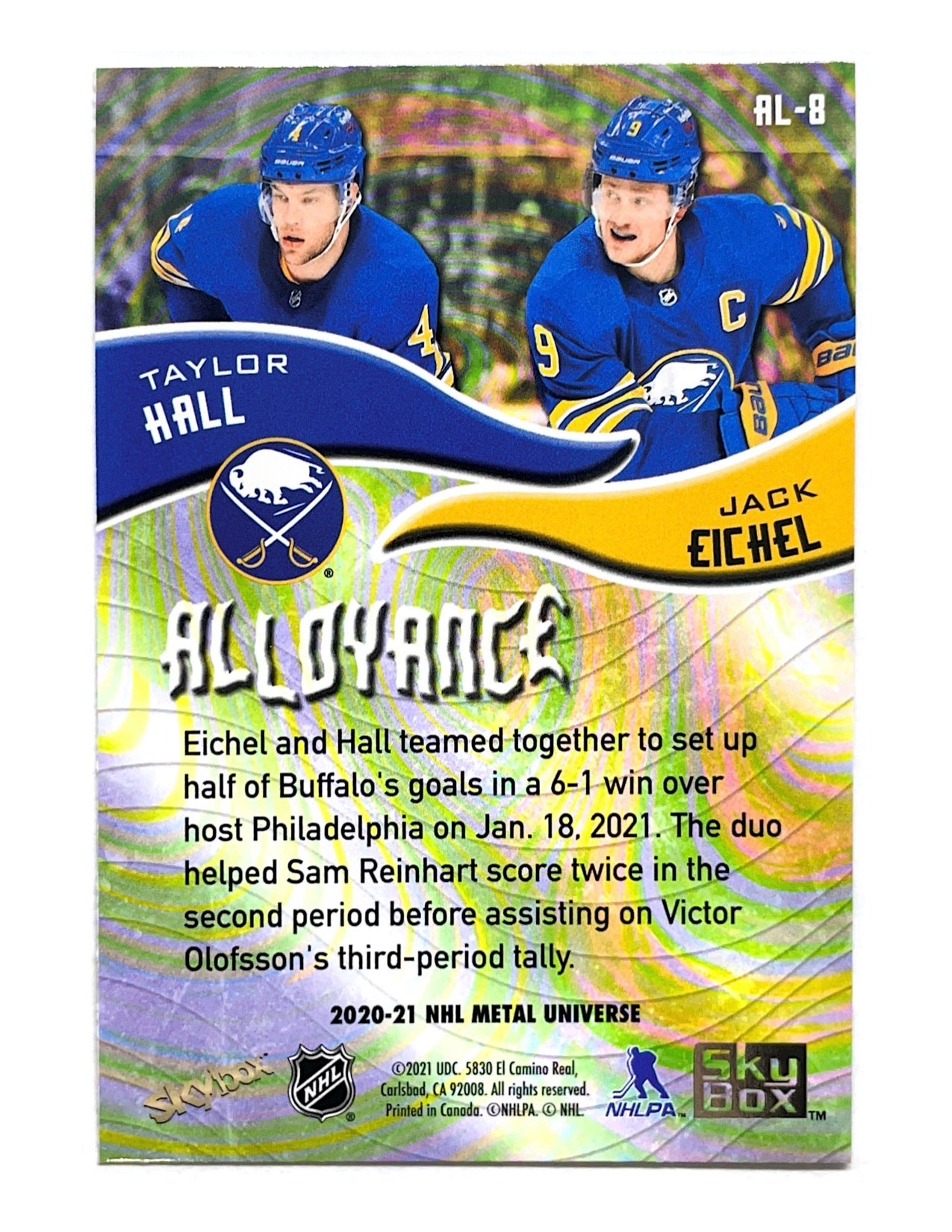 Taylor Hall/Jack Eichel 2020-21 Upper Deck Skybox Metal Universe Alloyance #AL-8