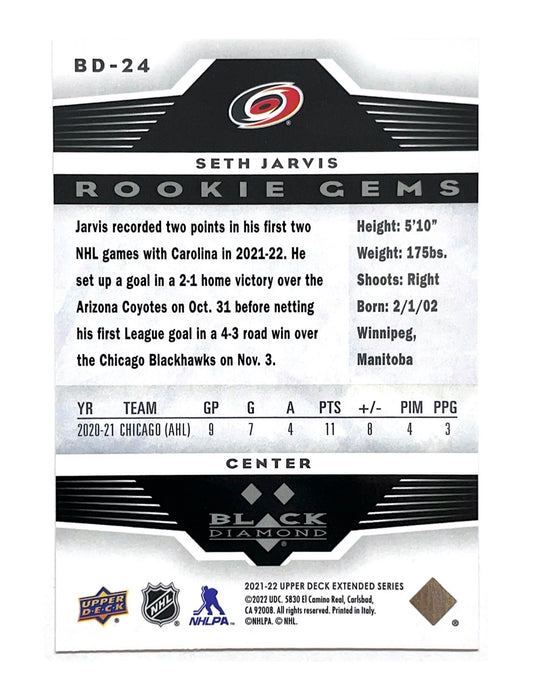 Seth Jarvis 2021-22 Upper Deck Extended Series Black Diamond Rookie Gems #BD-24