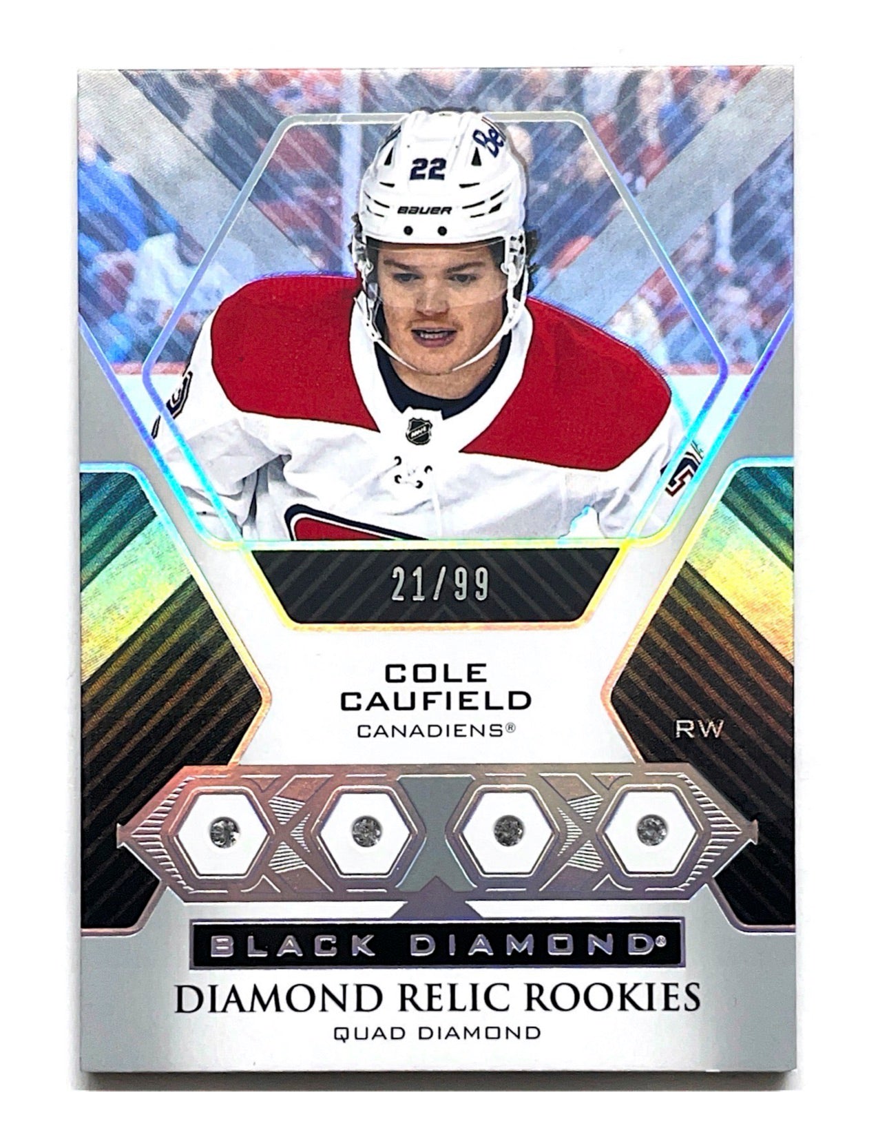 Cole Caufield 2021-22 Upper Deck Black Diamond Quad Diamond Relic Rookies #BDR-CC - 21/99