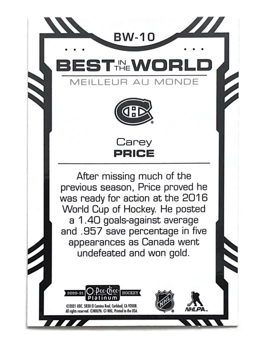 Carey Price 2020-21 O-Pee-Chee Platinum Best In The World #BW-10