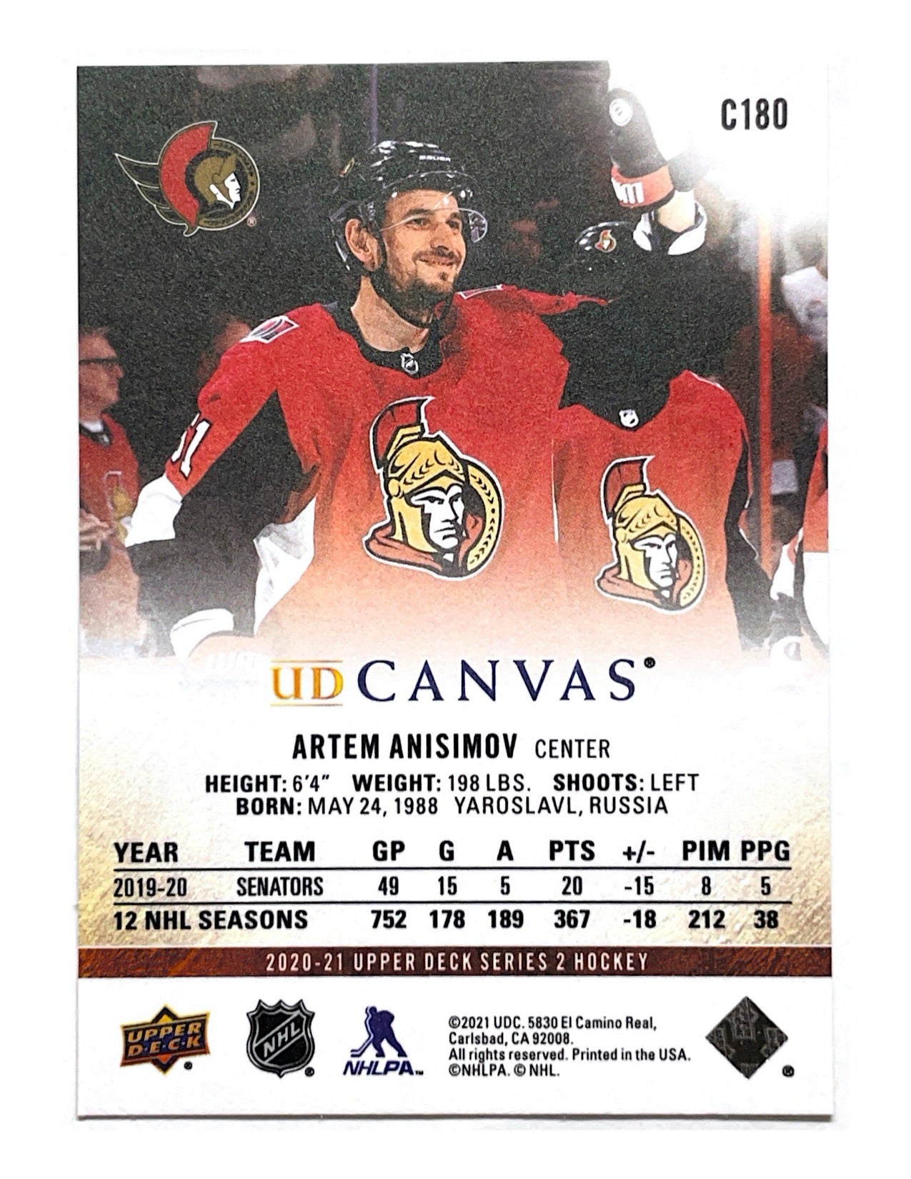 Artem Anisimov 2020-21 Upper Deck Series 2 UD Canvas #C180