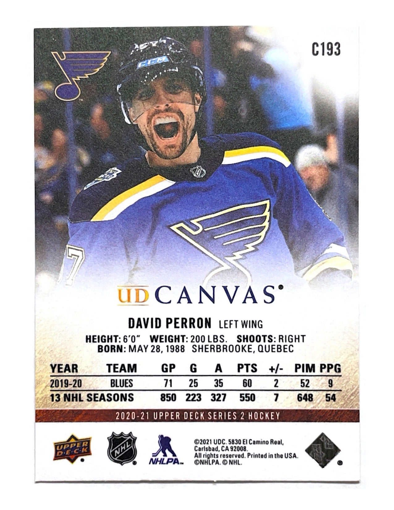 David Perron 2020-21 Upper Deck Series 2 UD Canvas #C193