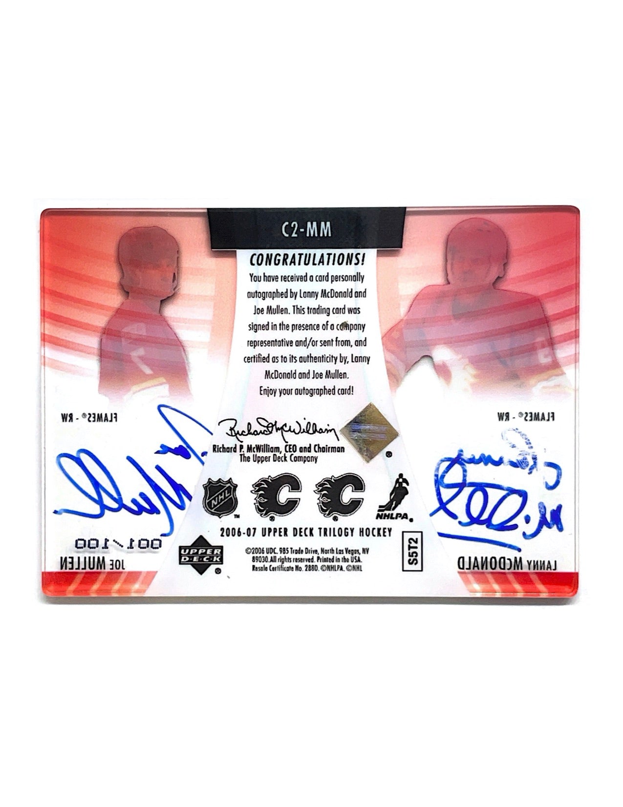 Lanny McDonald/Joe Mullen 2006-07 Upper Deck Trilogy 1-2 Combo Clearcut Autograph #C2-MM - 001/100