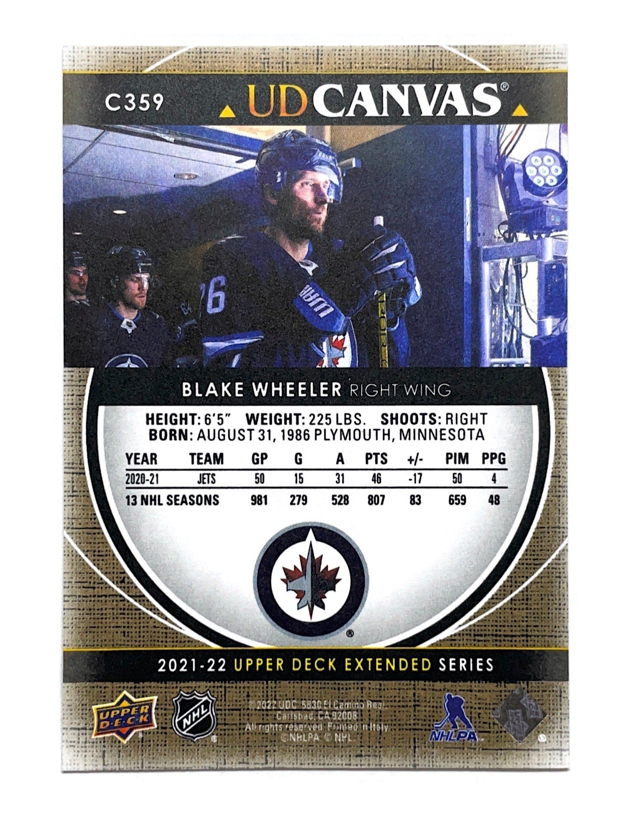 Blake Wheeler 2021-22 Upper Deck Extended Series Canvas #C359