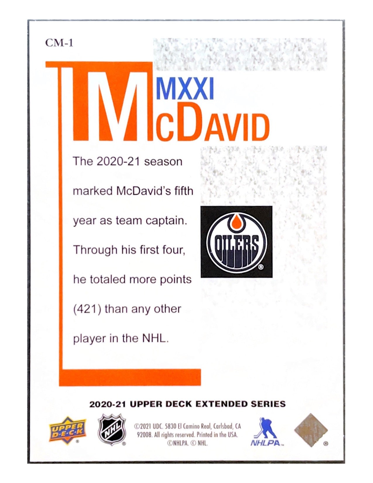 Connor McDavid 2020-21 Upper Deck Extended Series MXXI McDavid #CM-1