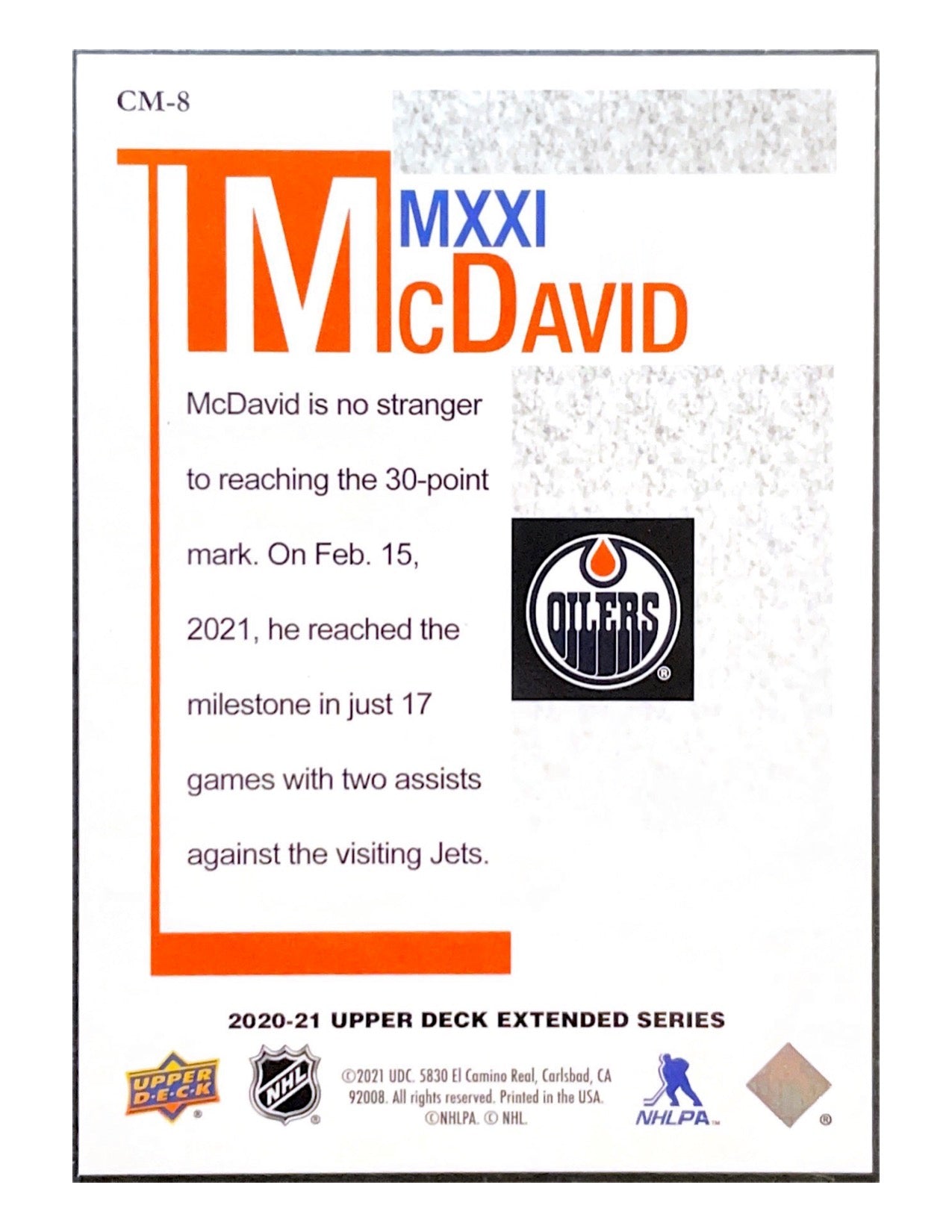 Connor McDavid 2020-21 Upper Deck Extended Series MXXI McDavid #CM-8