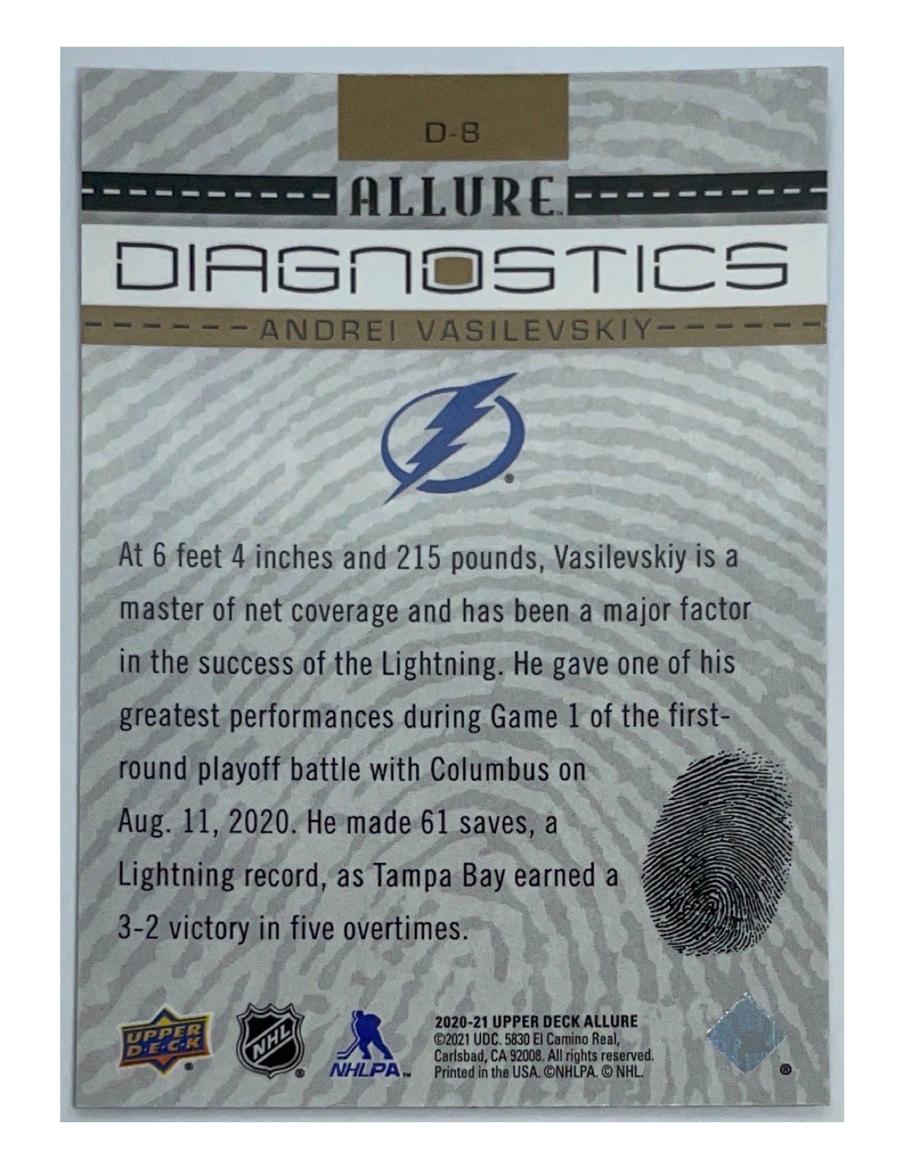 Andrei Vasilevskiy 2020-21 Upper Deck Allure Diagnostics #D-8