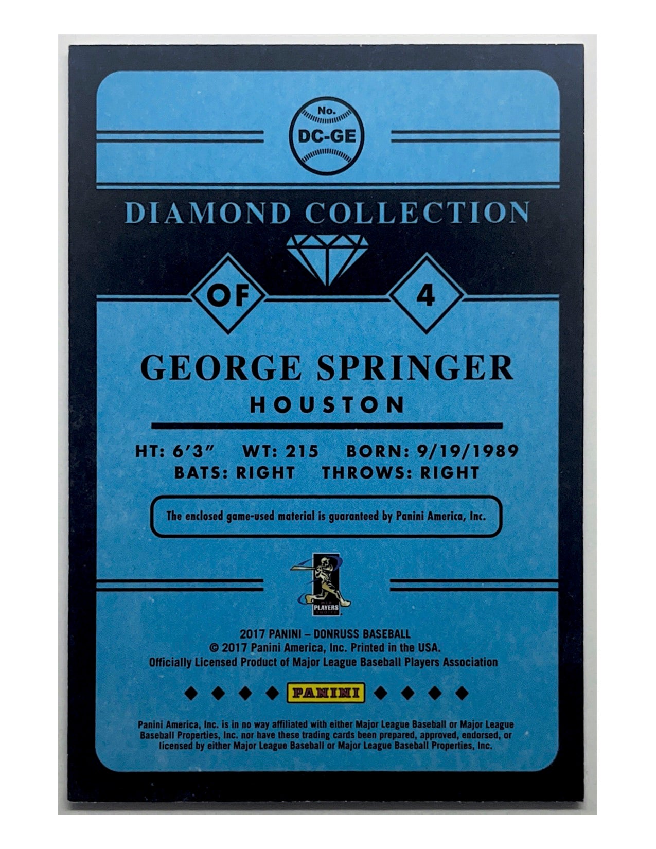 George Springer 2017 Panini Donruss Diamond Collection Jersey #DC-GE