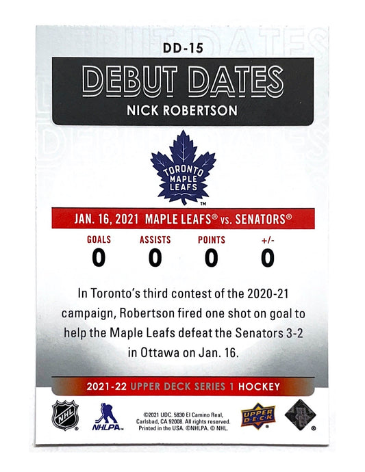 Nick Robertson 2021-22 Upper Deck Series 1 Debut Dates #DD-15