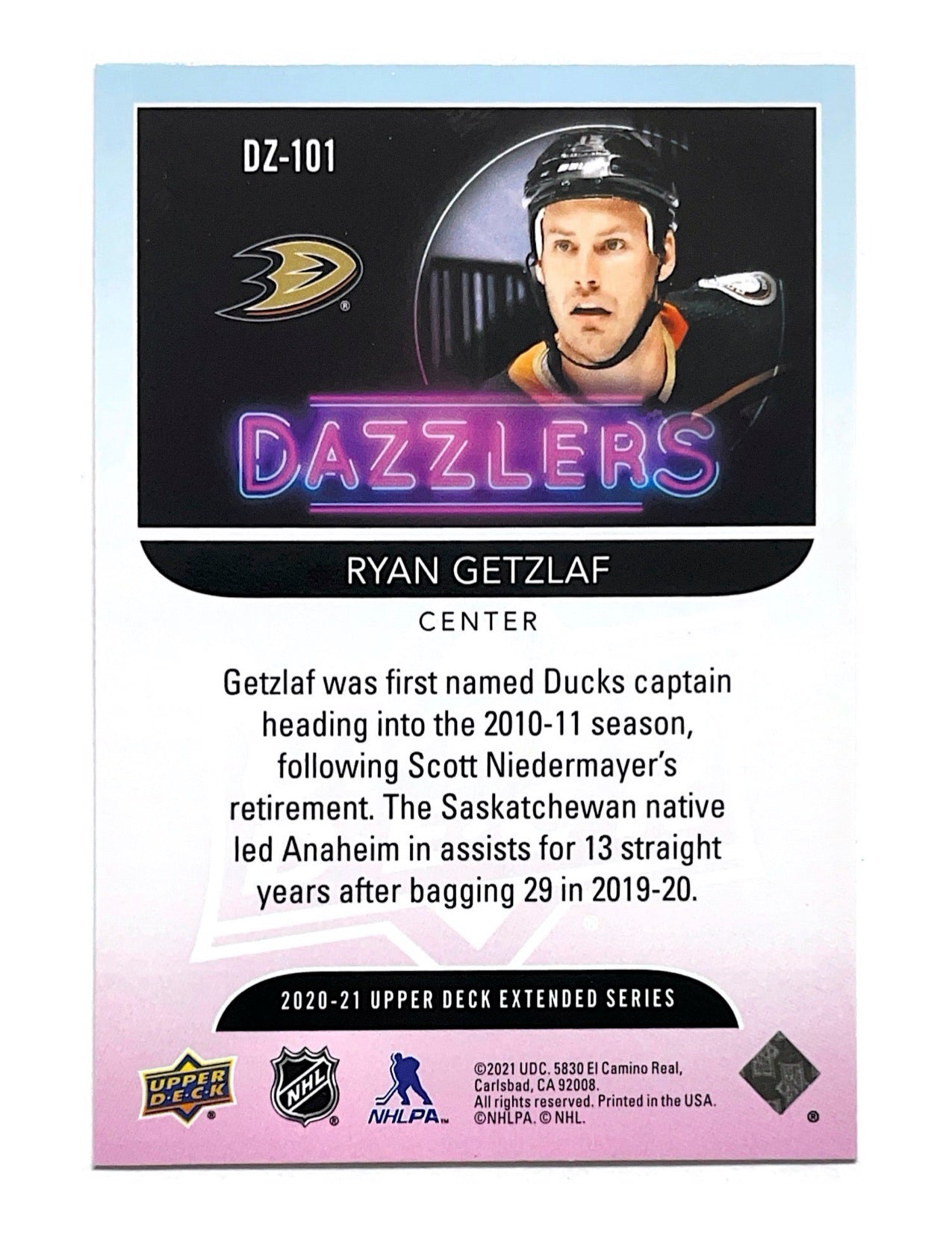 Ryan Getzlaf 2020-21 Upper Deck Extended Series Dazzlers Blue #DZ-101