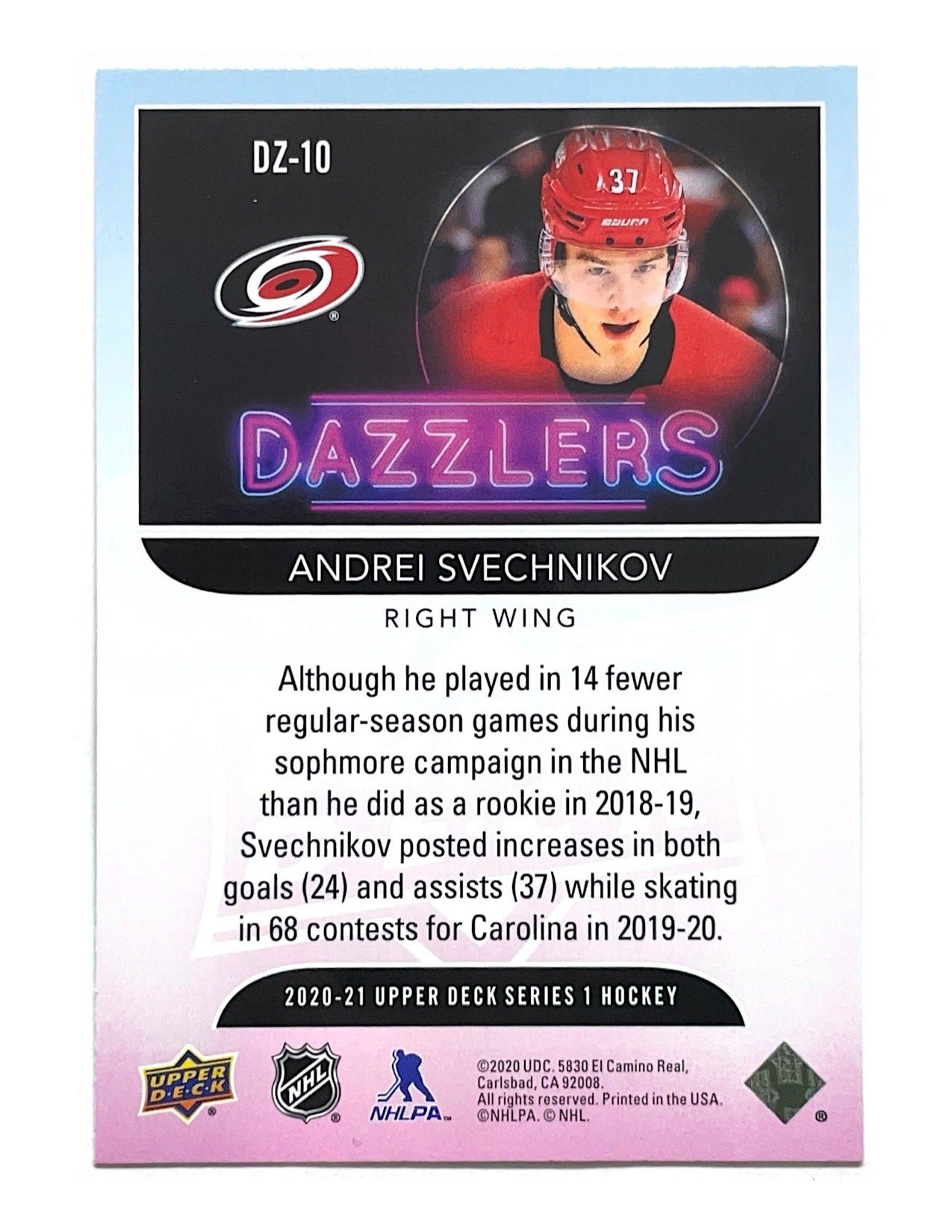 Andrei Svechnikov 2020-21 Upper Deck Series 1 Dazzlers Blue #DZ-10