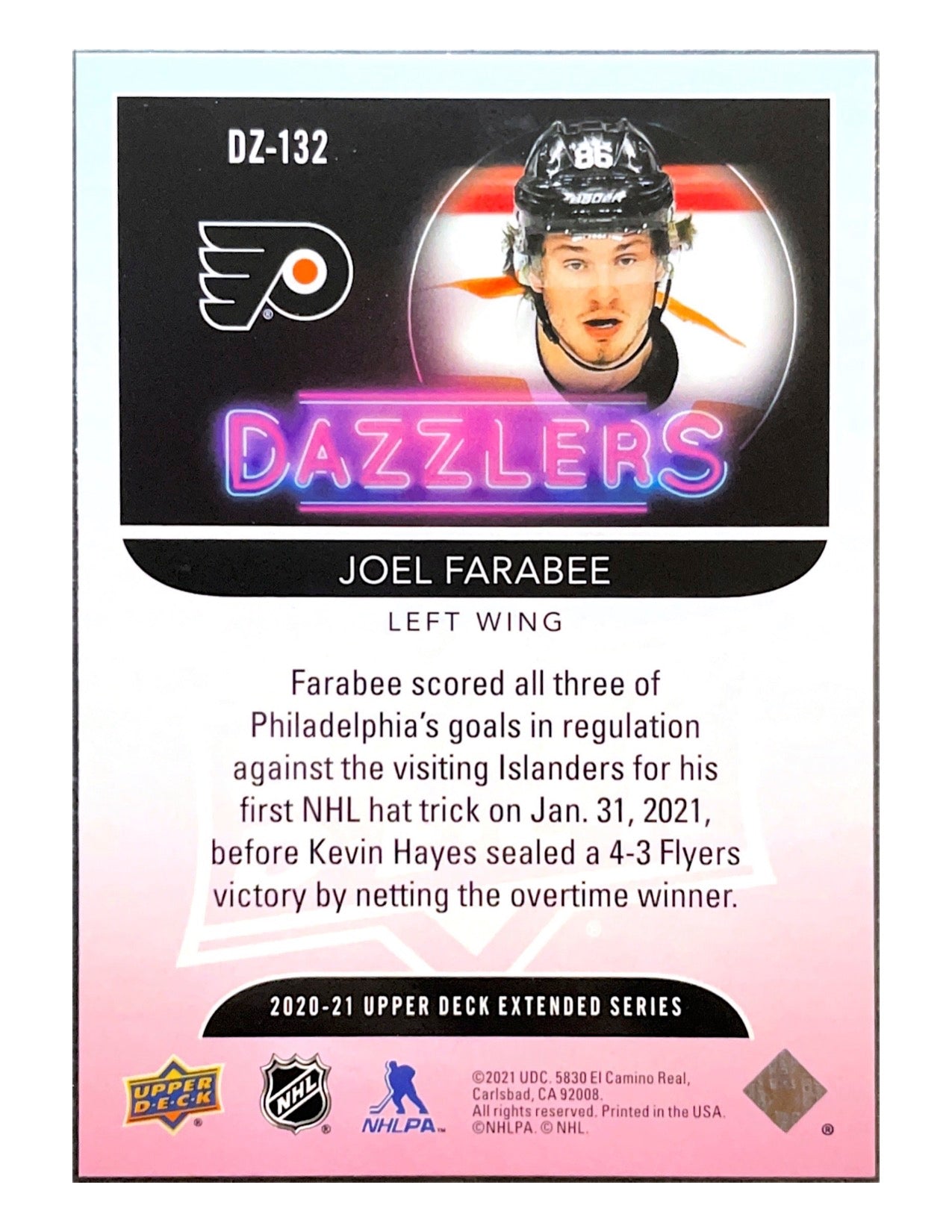 Joel Farabee 2020-21 Upper Deck Extended Series Dazzlers #DZ-132 Pink