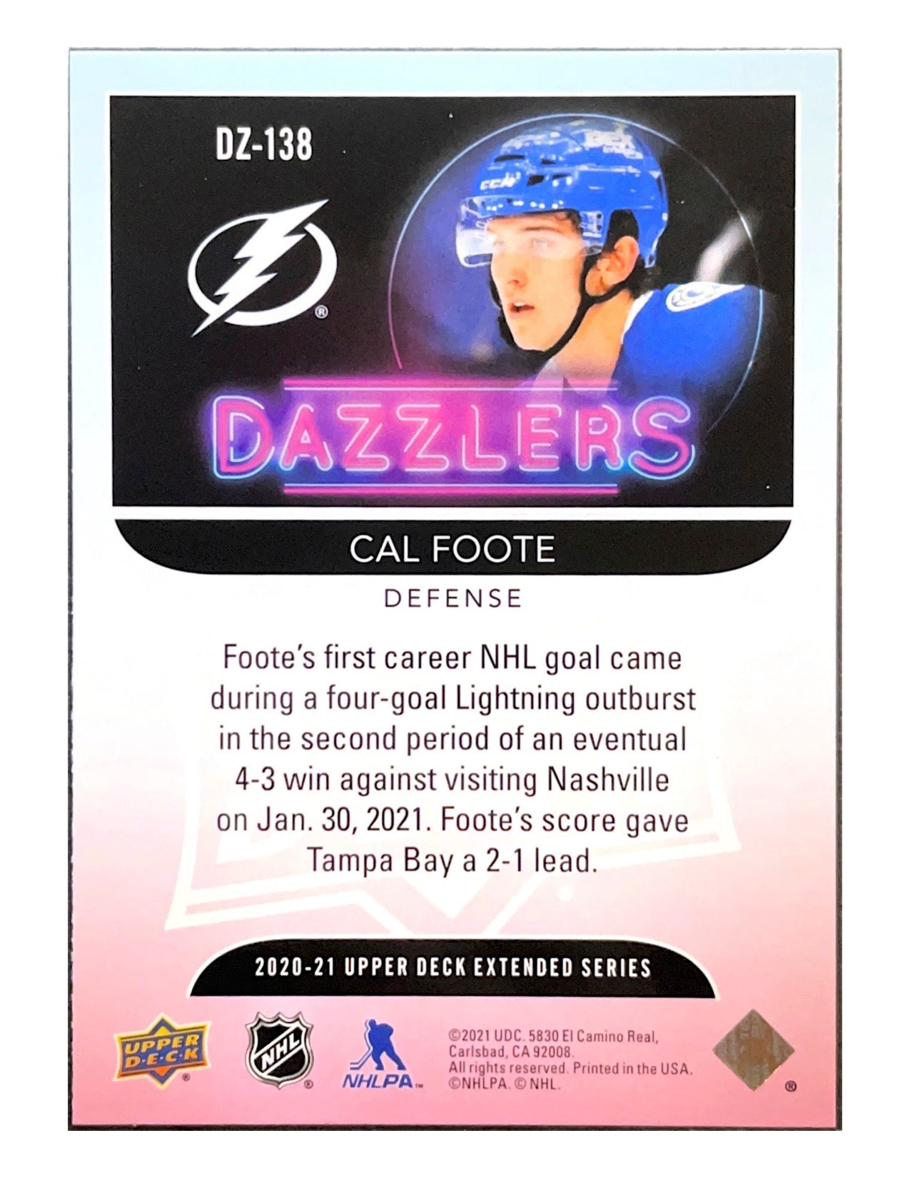 Cal Foote 2020-21 Upper Deck Extended Series Dazzlers #DZ-138 Blue