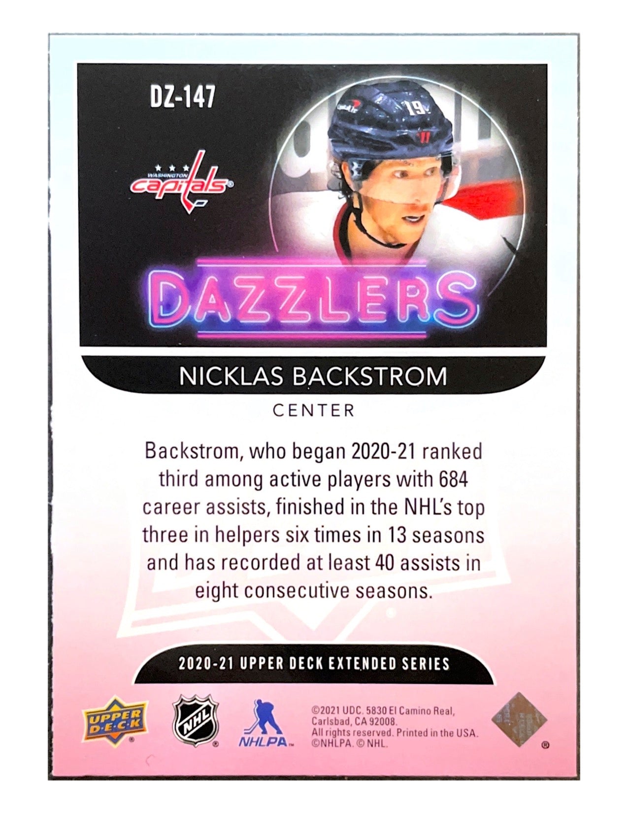 Nicklas Backstrom 2020-21 Upper Deck Extended Series Dazzlers #DZ-147 Pink