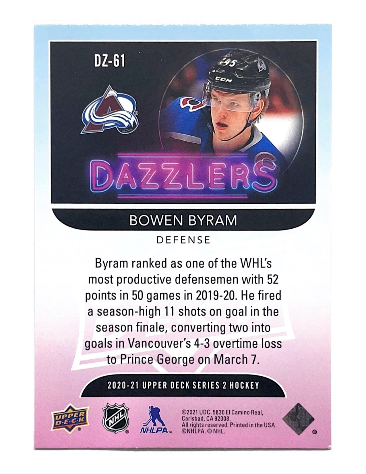 Bowen Byram 2020-21 Upper Deck Series 2 Dazzlers Green #DZ-61