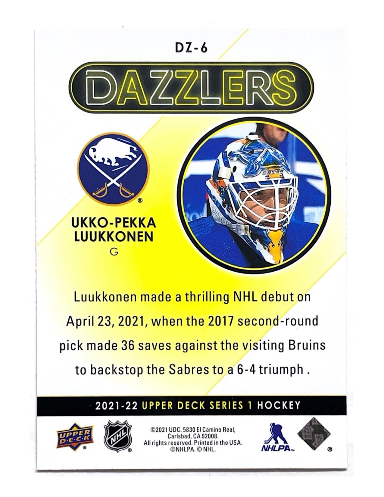 Ukko-Pekka Luukkonen 2021-22 Upper Deck Series 1 Dazzlers Red #DZ-6