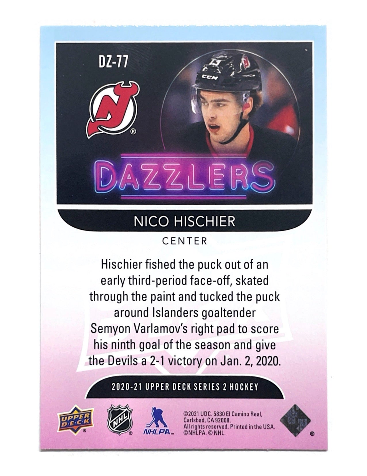 Nico Hischier 2020-21 Upper Deck Series 2 Dazzlers Green #DZ-77