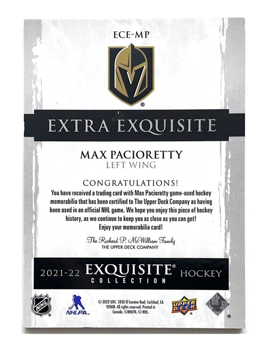 Max Pacioretty 2021-22 Upper Deck Black Diamond Extra Exquisite Jersey #ECE-MP - 85/99