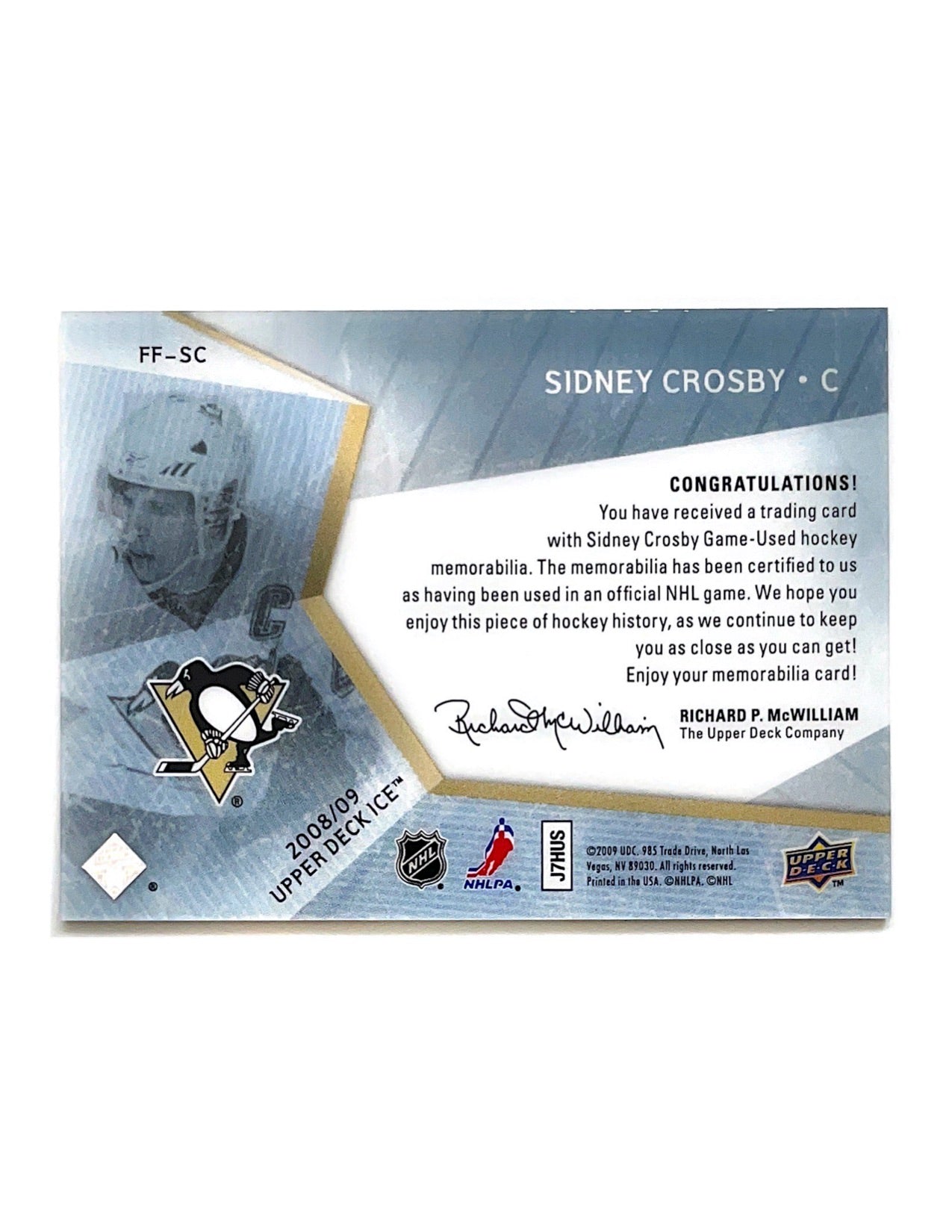 Sidney Crosby 2008-09 Upper Deck Ice Frozen Fabrics #FF-SC - 045/100