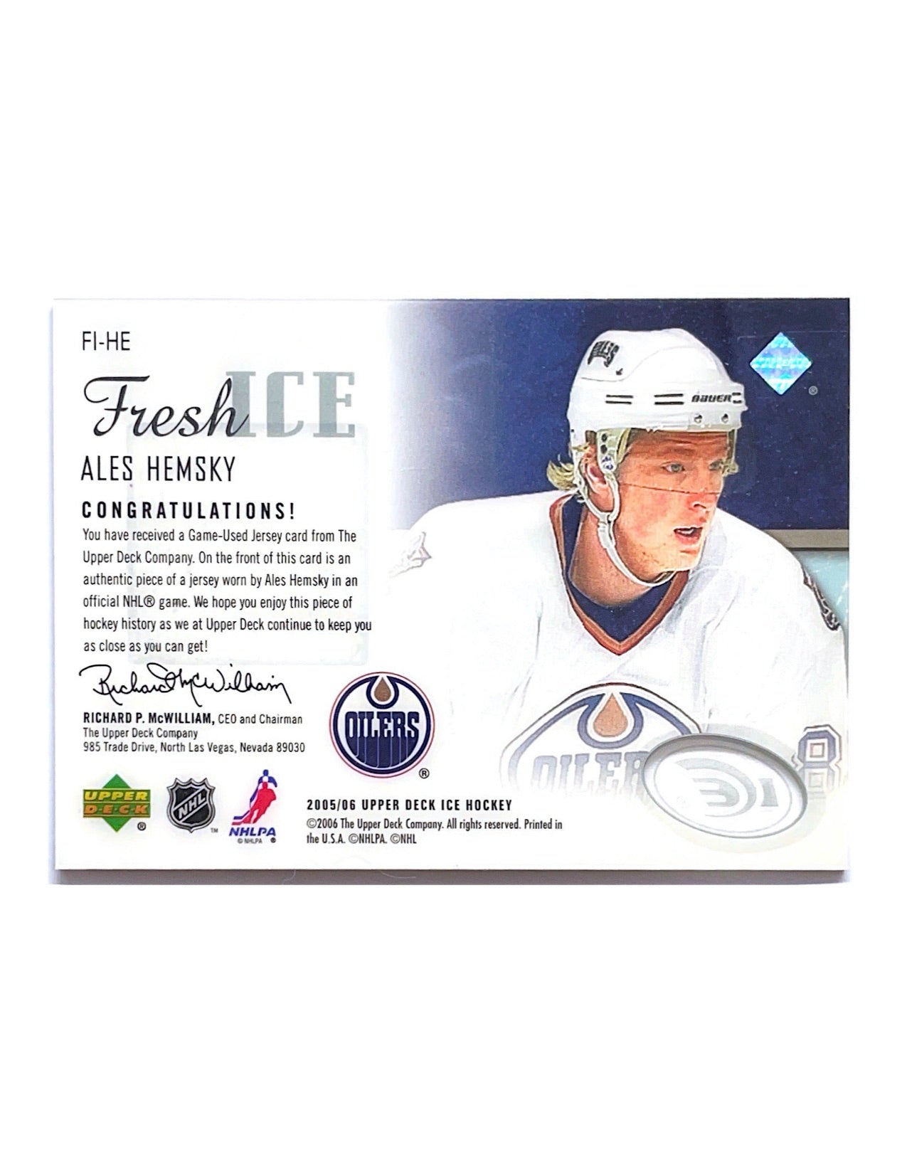 Ales Hemsky 2005-06 Upper Deck Ice Fresh Ice Jersey #FI-HE