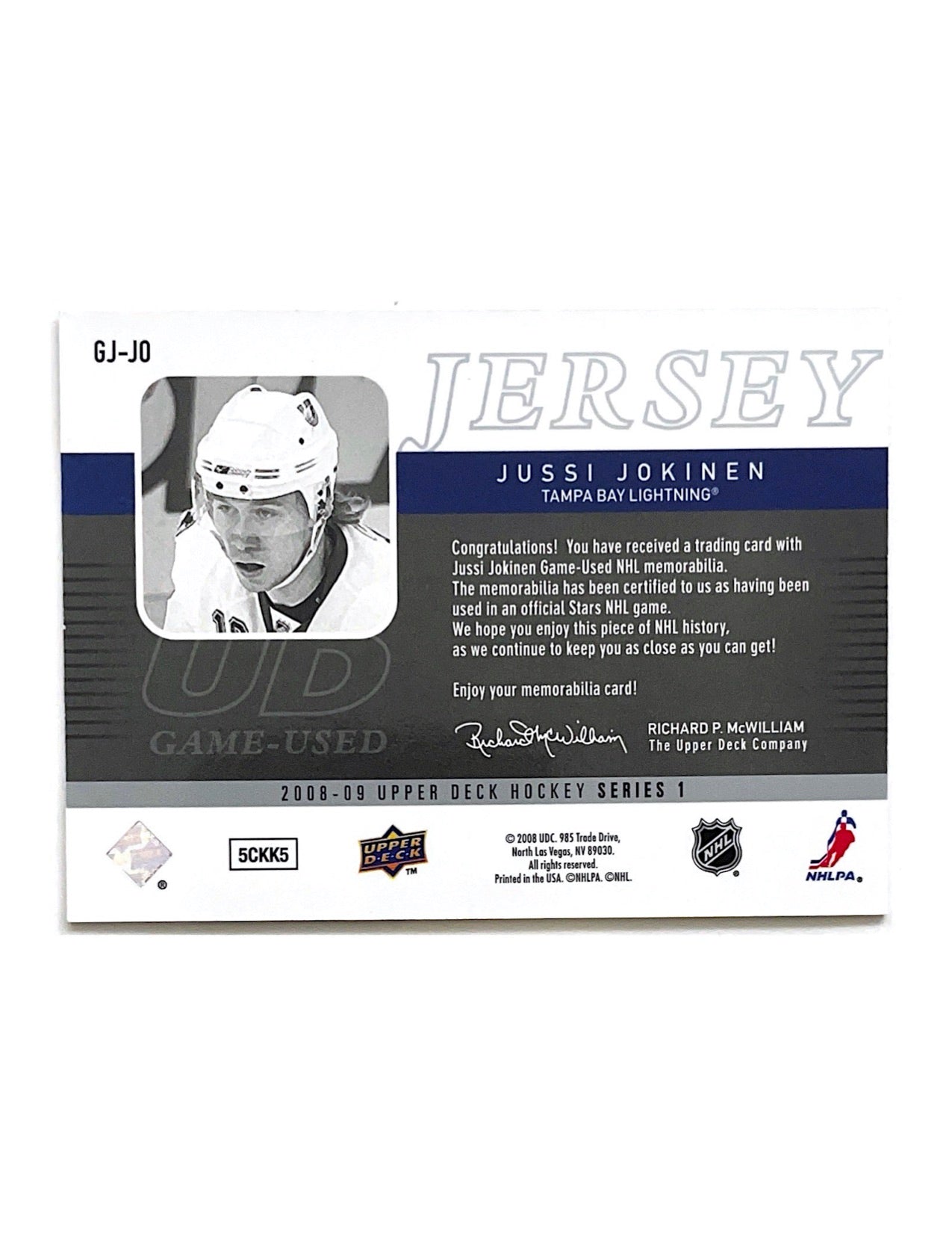 Jussi Jokinen 2008-09 Upper Deck Series 1 UD Game Jersey #GJ-JO