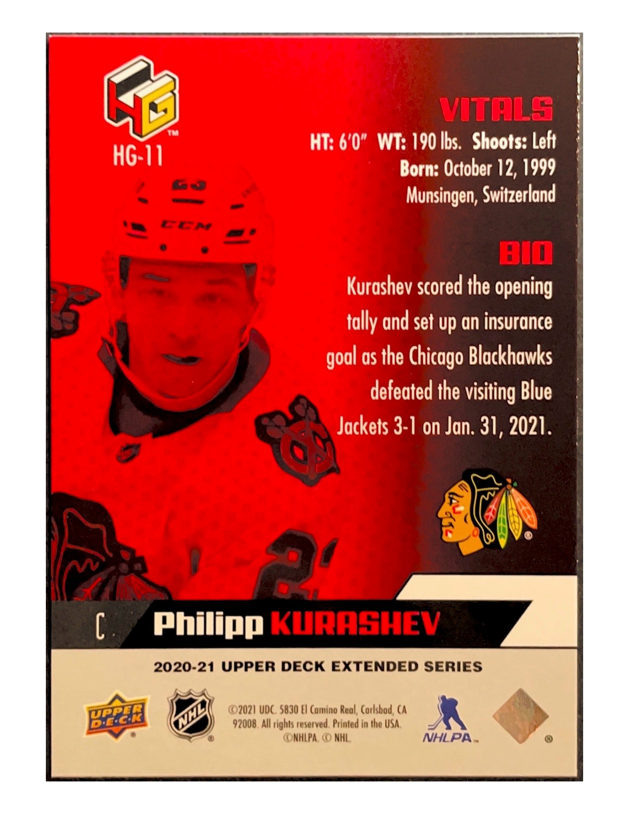 Philipp Kurashev 2020-21 Upper Deck Extended Series HoloGrFX #HG-11