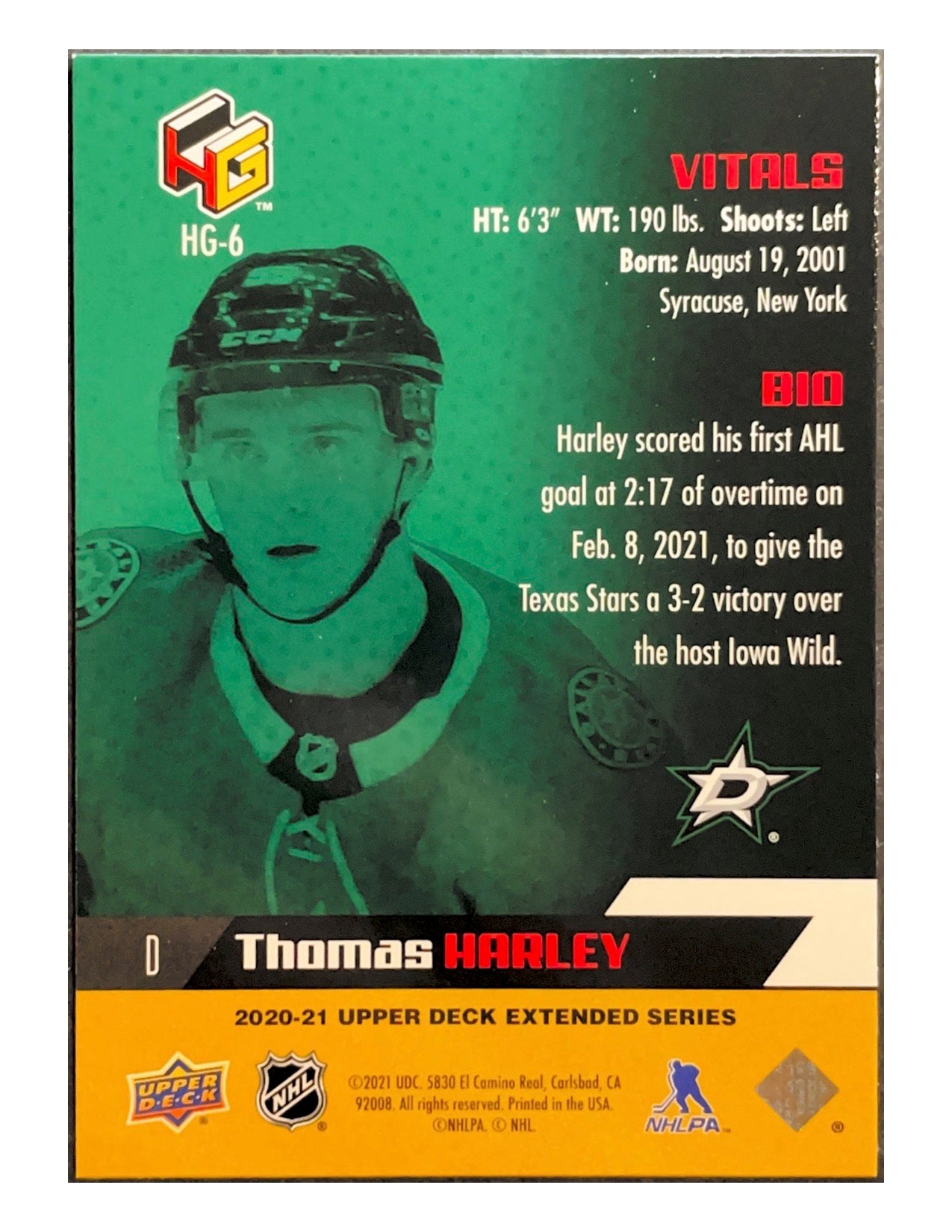 Thomas Harley 2020-21 Upper Deck Extended Series HoloGrFX Gold #HG-6