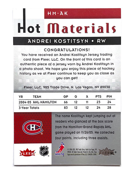 Andrei Kostitsyn 2005-06 Upper Deck Fleer Hot Materials Jersey #HM-AK