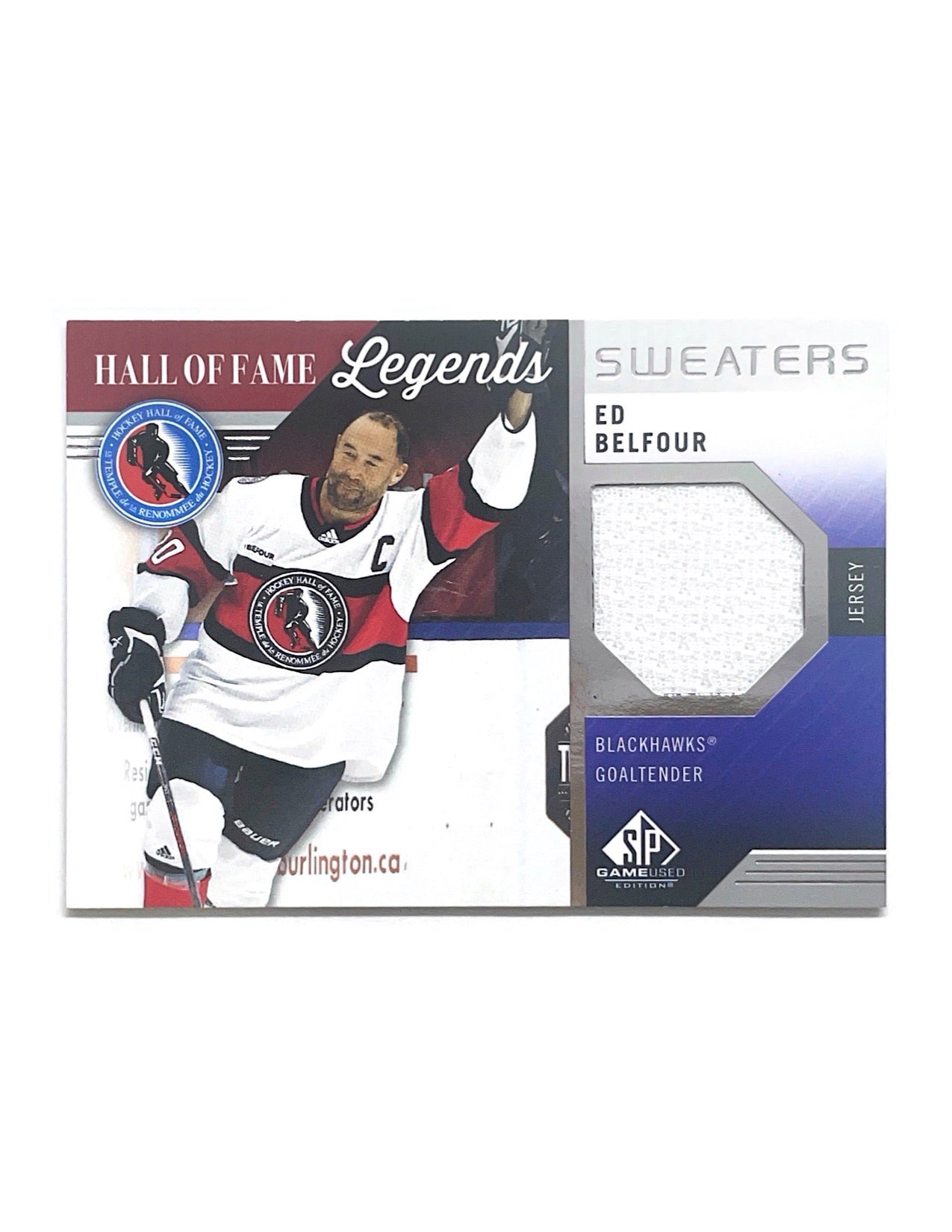 Ed Belfour 2021-22 Upper Deck SP Game Used Hall Of Fame Sweaters Jersey #HOF-EB