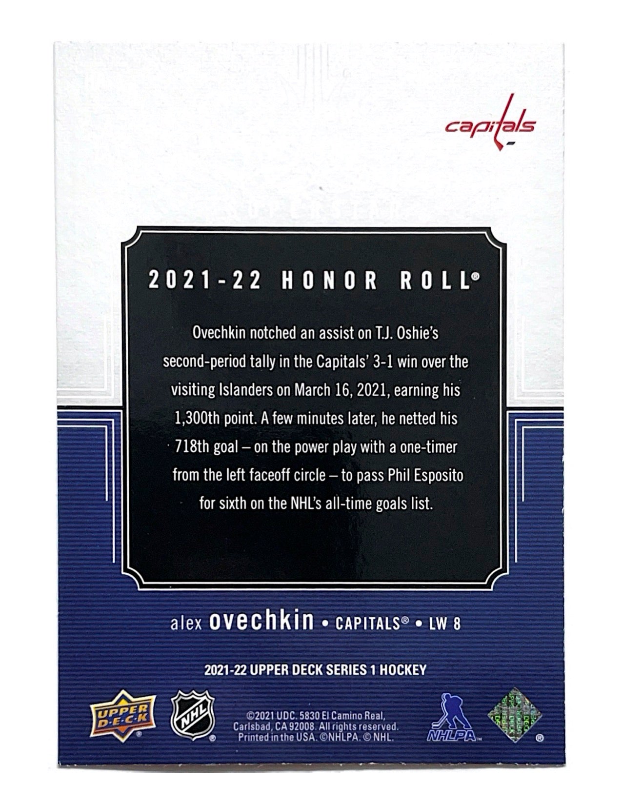 Alex Ovechkin 2021-22 Upper Deck Series 1 Superstar Honor Roll #HR-3