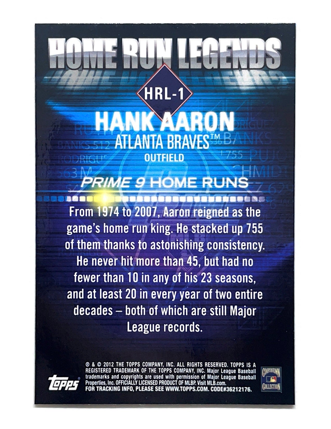 Hank Aaron 2012 Topps Prime Home Run Legends #HRL-1