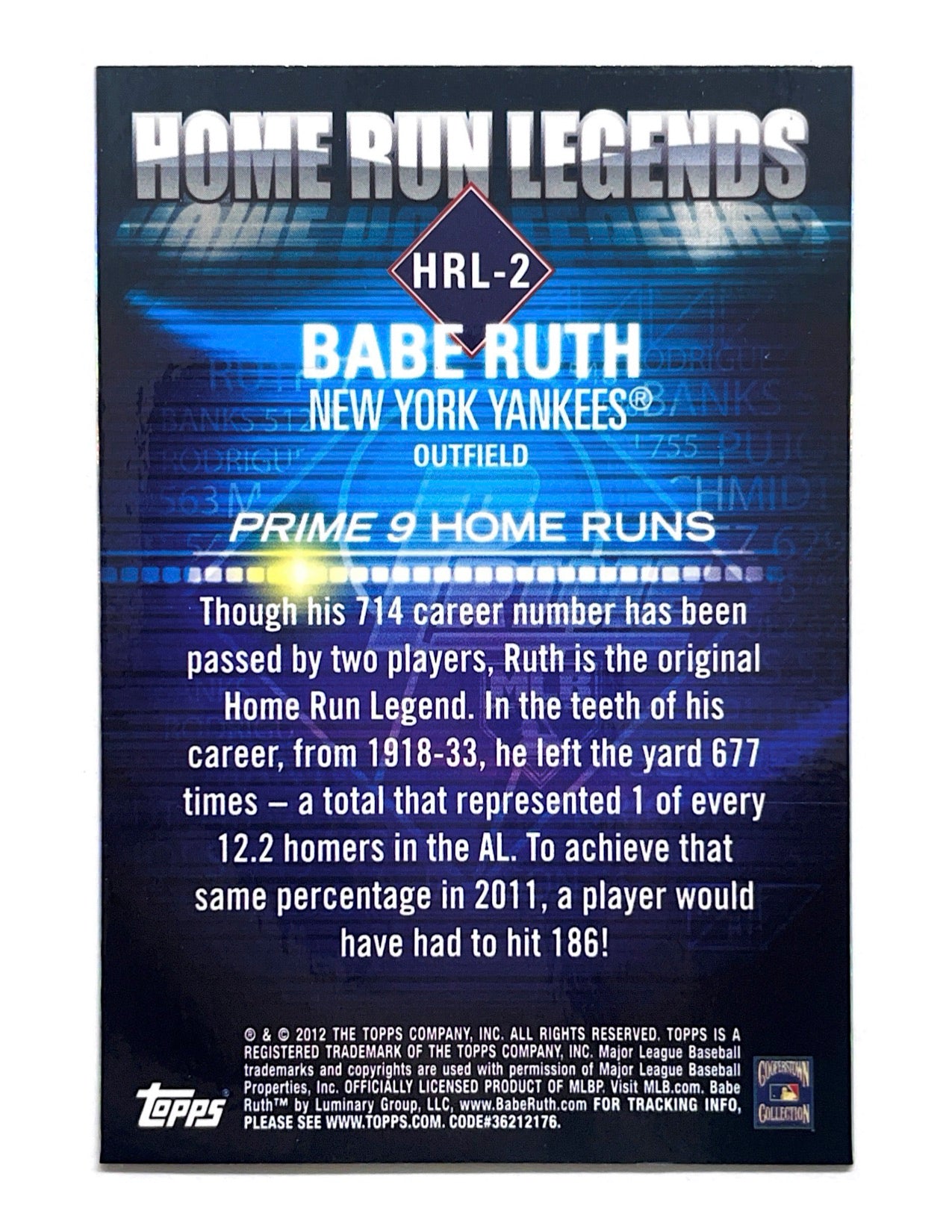 Babe Ruth 2012 Topps Prime Home Run Legends #HRL-2