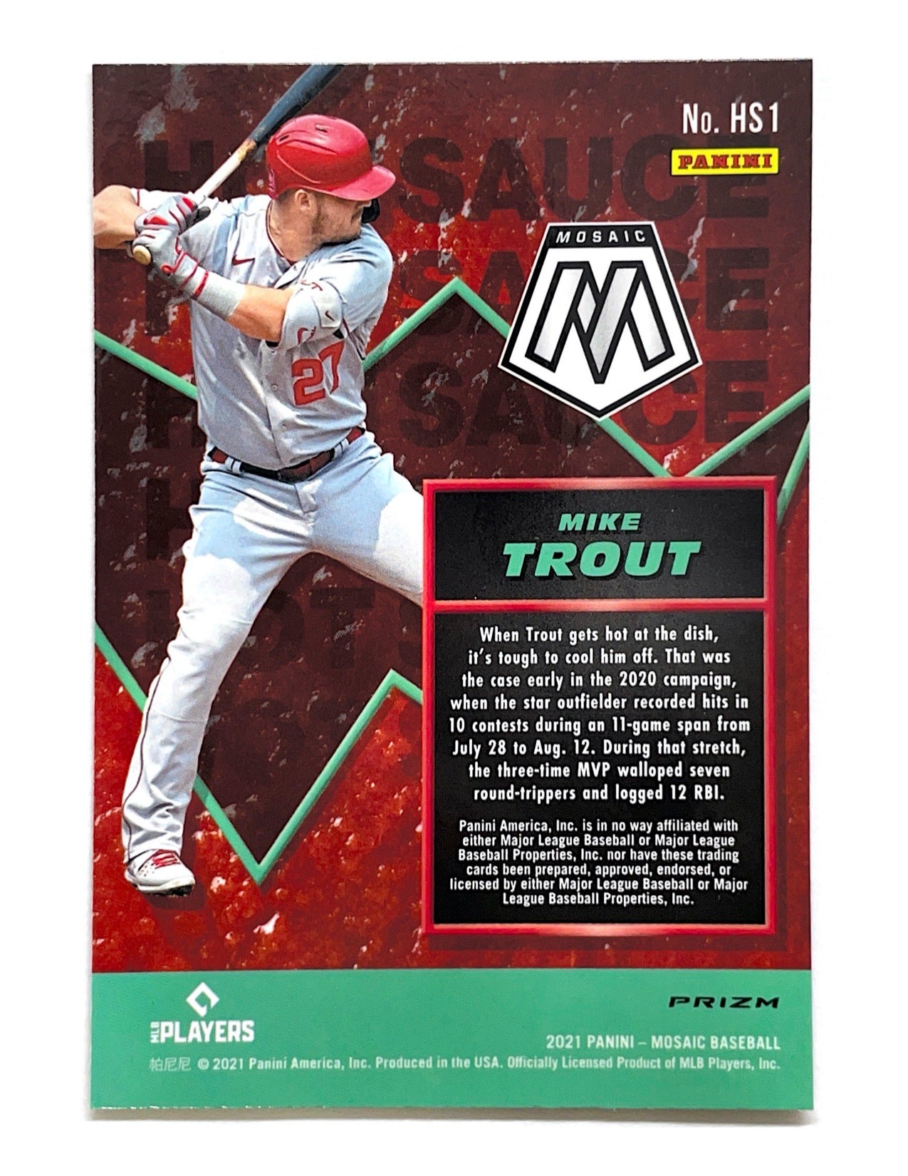 Mike Trout 2021 Panini Mosaic Hot Sauce Green Prizm #HS1